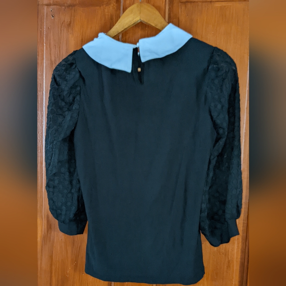 Puffed Sleeve Jeweled Collar Blouse - Picture 2 of 6